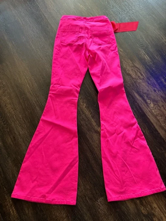 Judith March Hot Pink Boot Cut Pants with Red Ribbon Trim - Picture 3 of 5